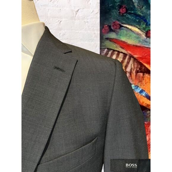 Hugo Boss 42R Gray Super 100s Nailhead Blazer Suit Jacket - Picture 3 of 15